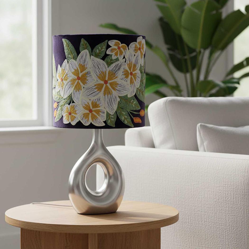 Ruby Star WHITE FRANGIPANI Drum Shade 30x30cm Plum-RUBY STAR-Ozlighting.com.au