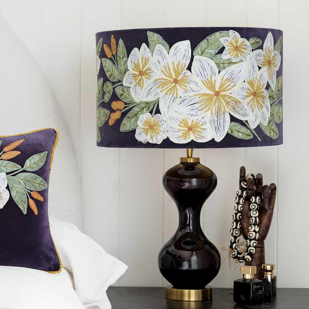 Ruby Star WHITE FRANGIPANI Drum Shade 40x25cm Plum-RUBY STAR-Ozlighting.com.au
