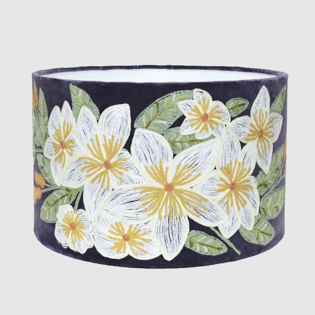 Ruby Star WHITE FRANGIPANI Drum Shade 40x25cm Plum-RUBY STAR-Ozlighting.com.au