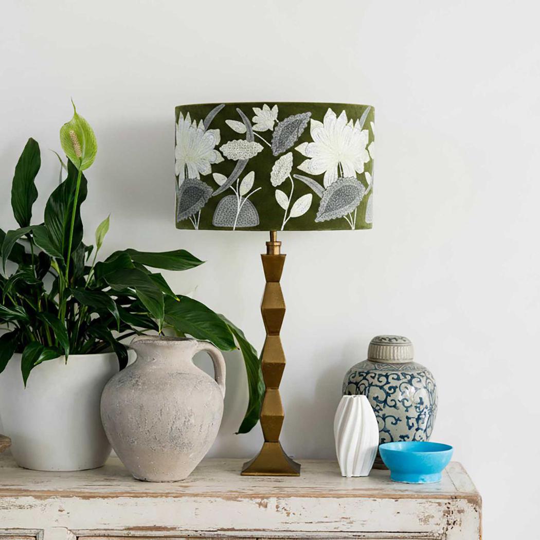 Ruby Star WHITE LOTUS Drum Shade 40x25cm Green-RUBY STAR-Ozlighting.com.au