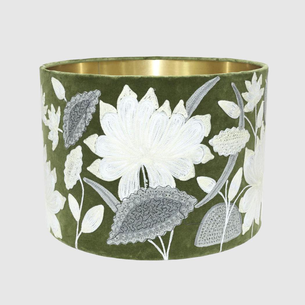 Ruby Star WHITE LOTUS Drum Shade 40x25cm Green-RUBY STAR-Ozlighting.com.au