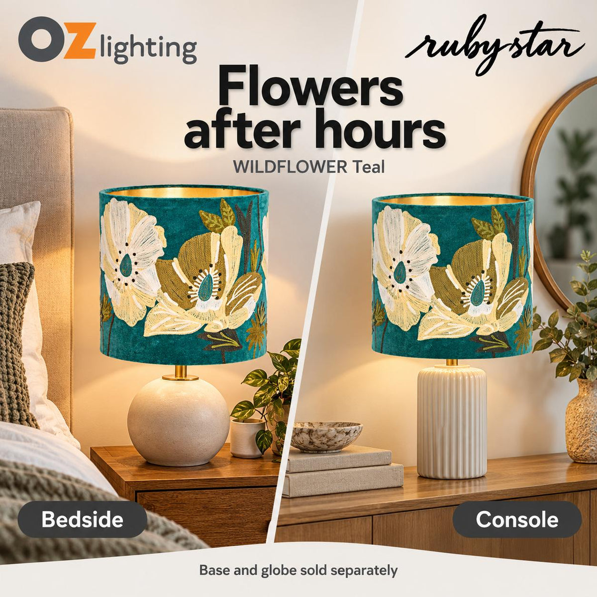 Ruby Star WILDFLOWER Drum Shade - Velvet, Teal Multi-RUBY STAR-Ozlighting.com.au