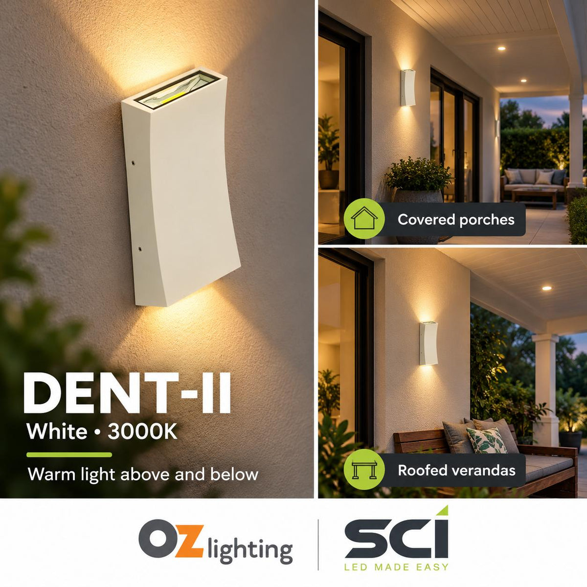 SCI DENT-II LED Up/Down Wall Light - 2 x 6W, IP54-SCI-Ozlighting.com.au