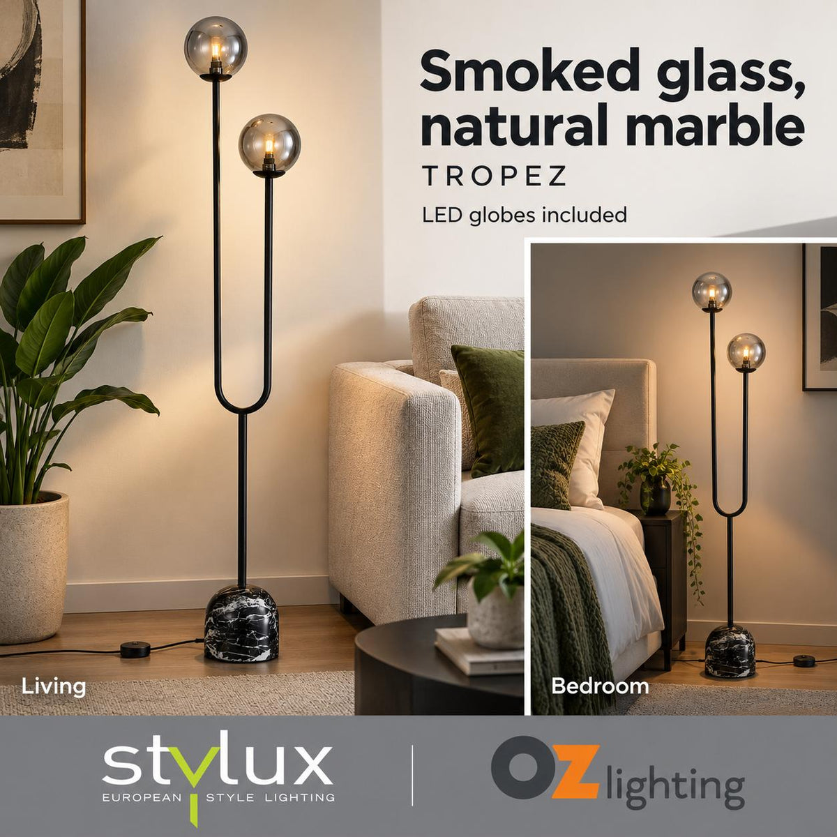 Stylux TROPEZ Floor Lamp - Glass Sphere-Oriel Lighting-Ozlighting.com.au