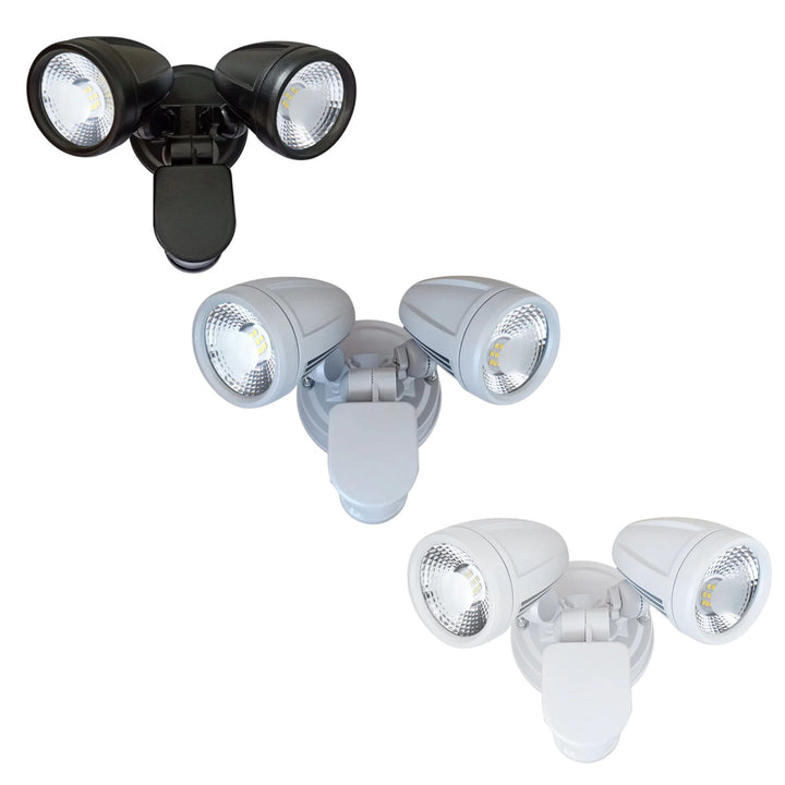 Telbix ILLUME - 20W LED Twin Head Exterior Spotlight With Sensor IP44 - 5000K-Telbix-Ozlighting.com.au