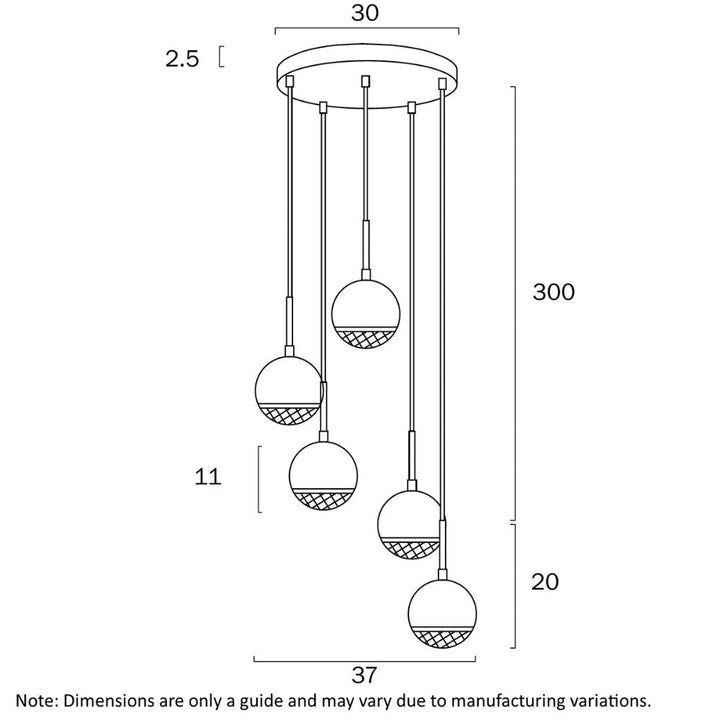 Telbix ONETA - 5 Light Spherical Pendant-Telbix-Ozlighting.com.au