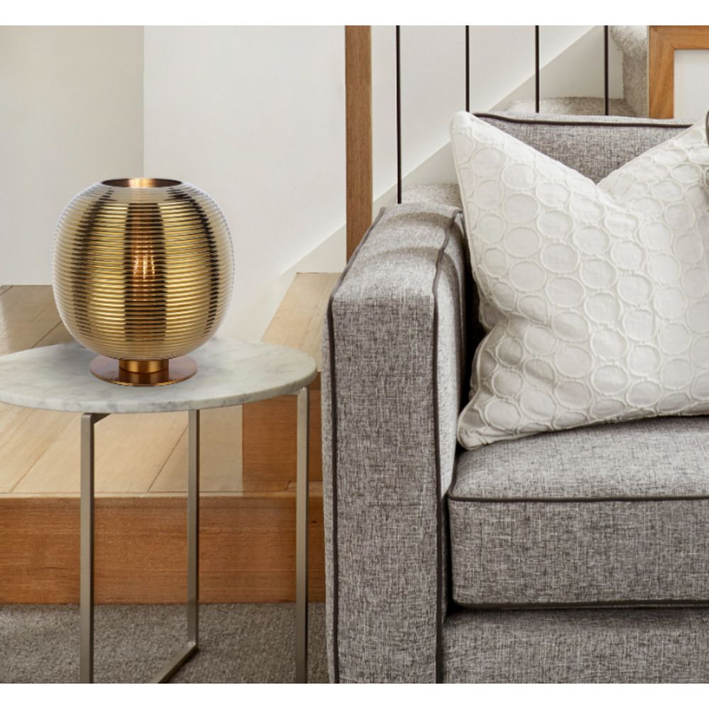 Telbix VIKEN Table Lamp - Mouth Blown Concentric Ribbed Glass-Telbix-Ozlighting.com.au