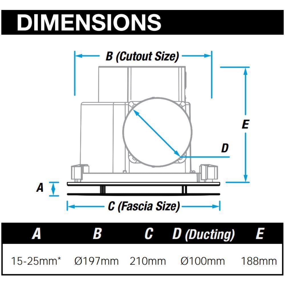 Ventair AIRBUS-150 - Round/Square 210mm Exhaust Fan - Black Or White Fascia-Ventair-Ozlighting.com.au