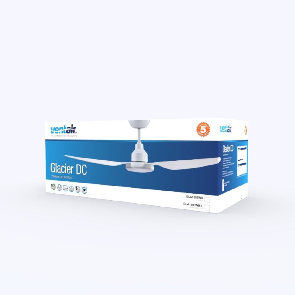 Ventair GLACIER - 3 Blade 52" 1300mm DC Ceiling Fan with Switchable CCT LED Light-Ventair-Ozlighting.com.au