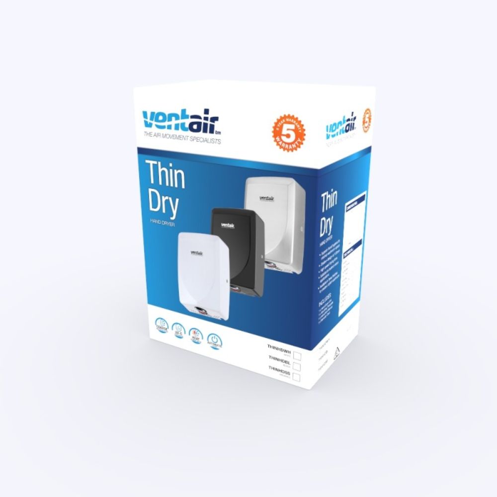 Ventair THIN DRY - Wall Mounted 1KW Hand Dryer-Ventair-Ozlighting.com.au