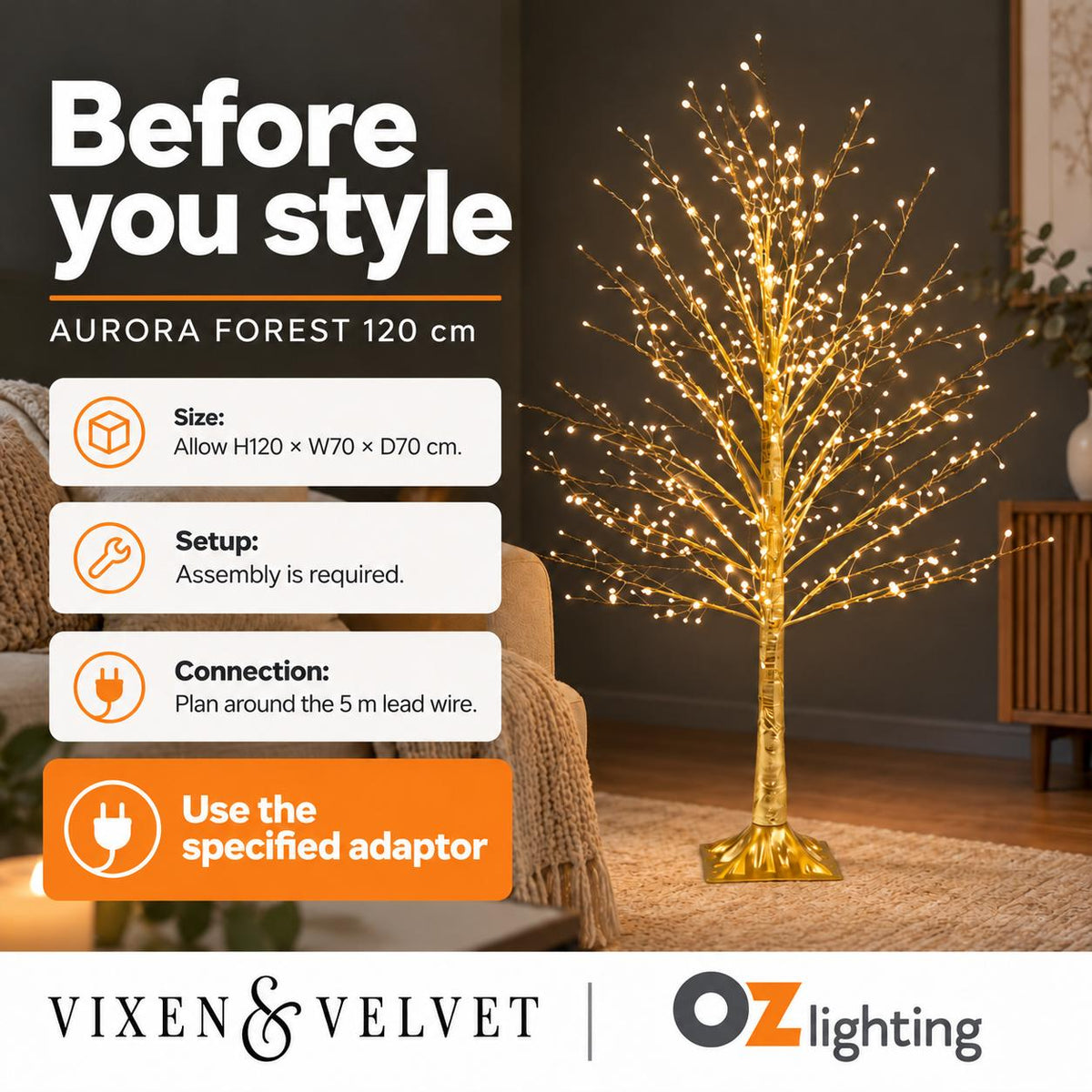 Vixen & Velvet AURORA FOREST Twinkling LED Tree - 120cm, 486 LEDs-VIXEN & VELVET-Ozlighting.com.au