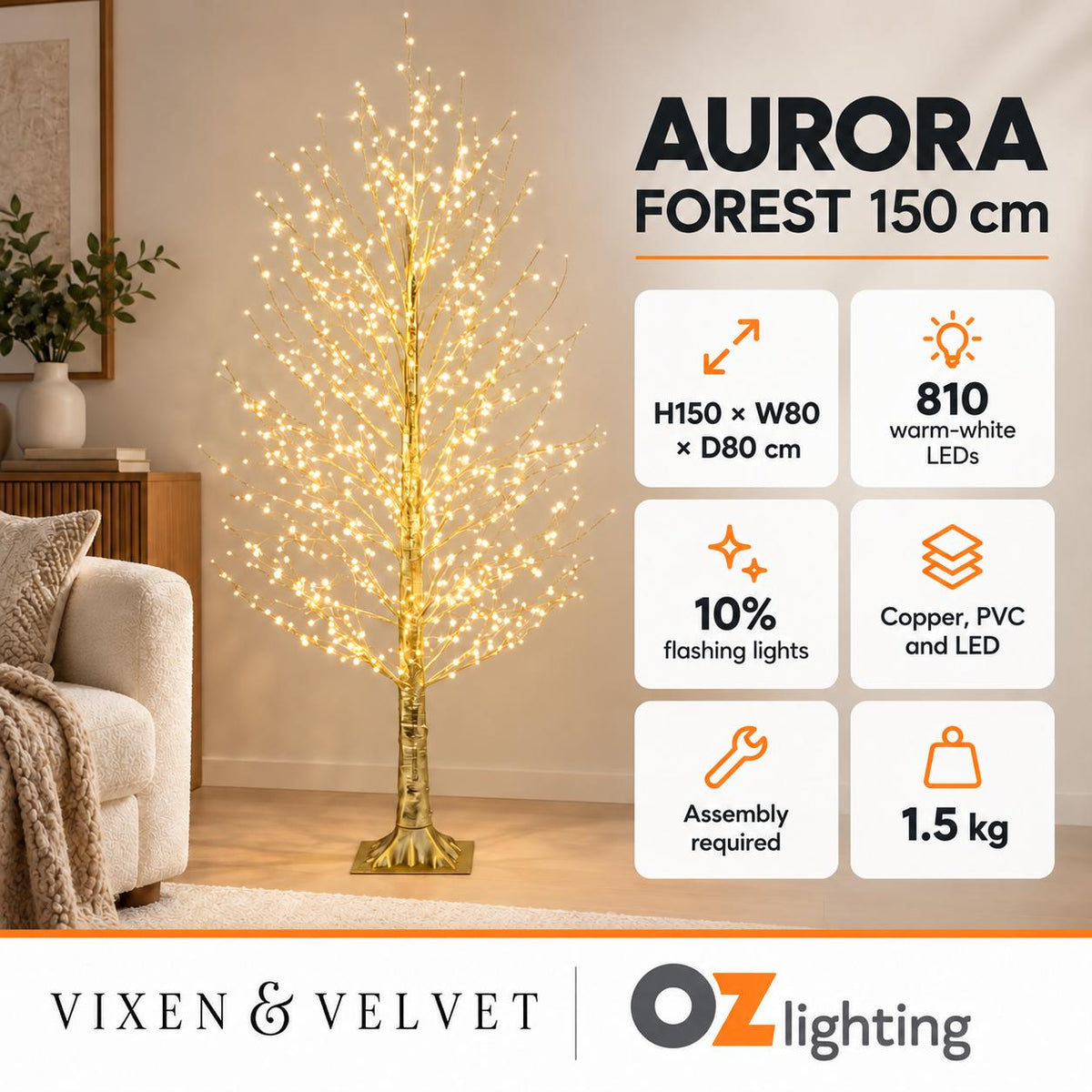 Vixen & Velvet AURORA FOREST Twinkling LED Tree - 150cm, 810 LEDs-VIXEN & VELVET-Ozlighting.com.au