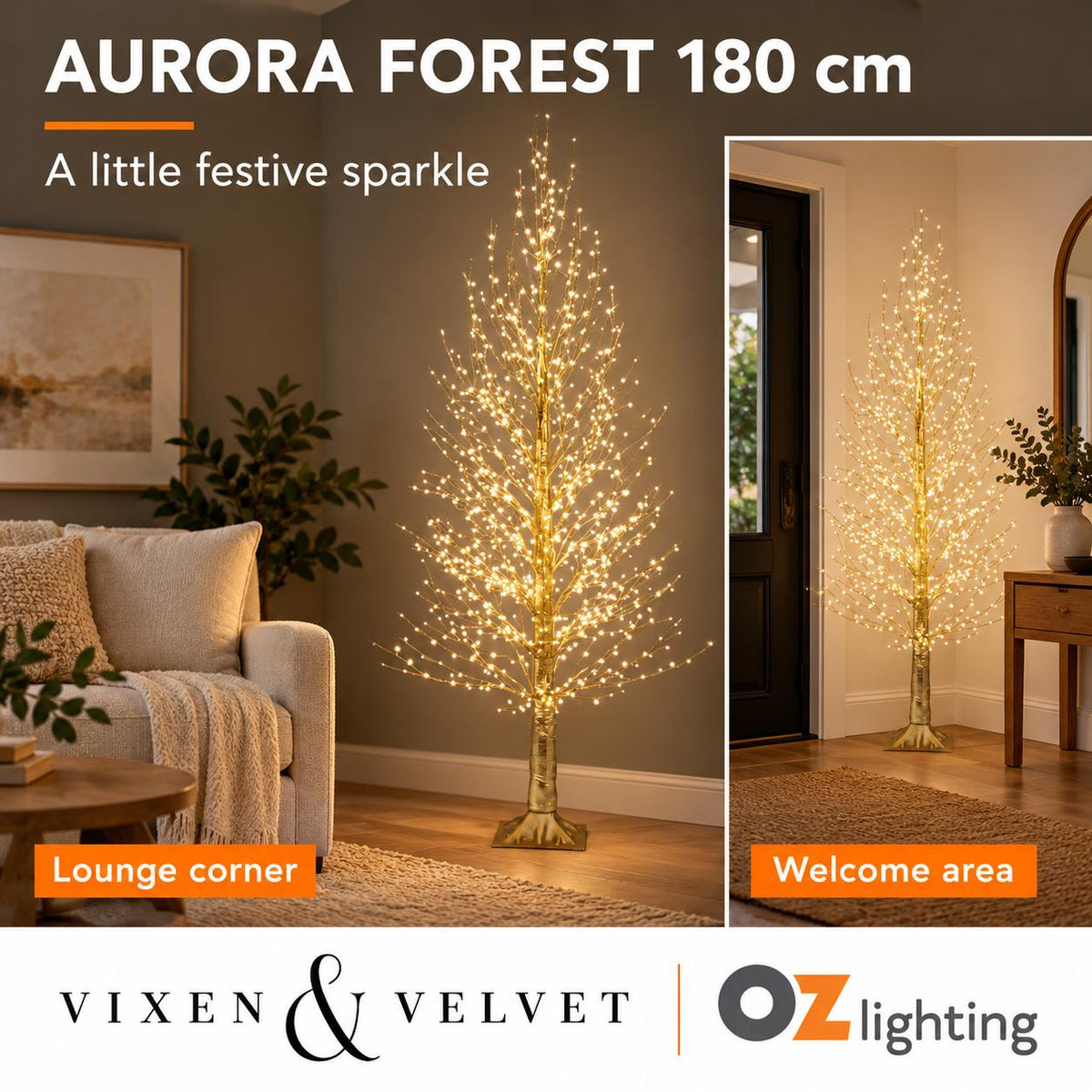 Vixen & Velvet AURORA FOREST Twinkling LED Tree - 180cm, 1044 LEDs-VIXEN & VELVET-Ozlighting.com.au