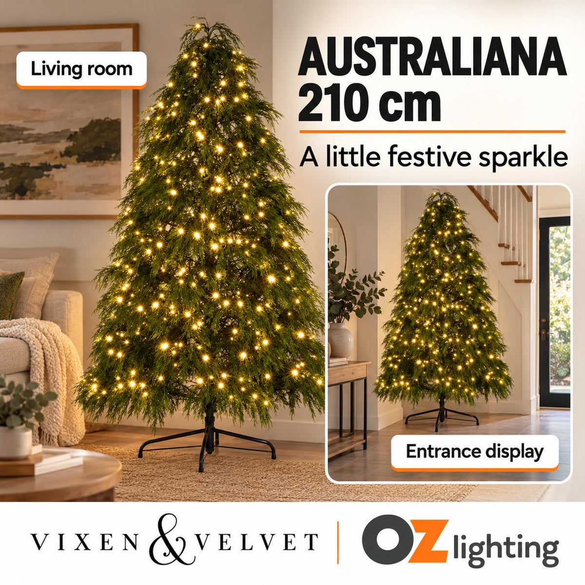 Vixen & Velvet AUSTRALIANA Light-Up Tree - 210cm with Foot Pedal-VIXEN & VELVET-Ozlighting.com.au