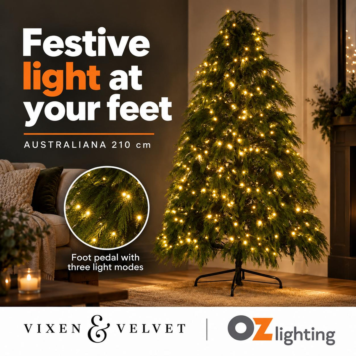 Vixen & Velvet AUSTRALIANA Light-Up Tree - 210cm with Foot Pedal-VIXEN & VELVET-Ozlighting.com.au