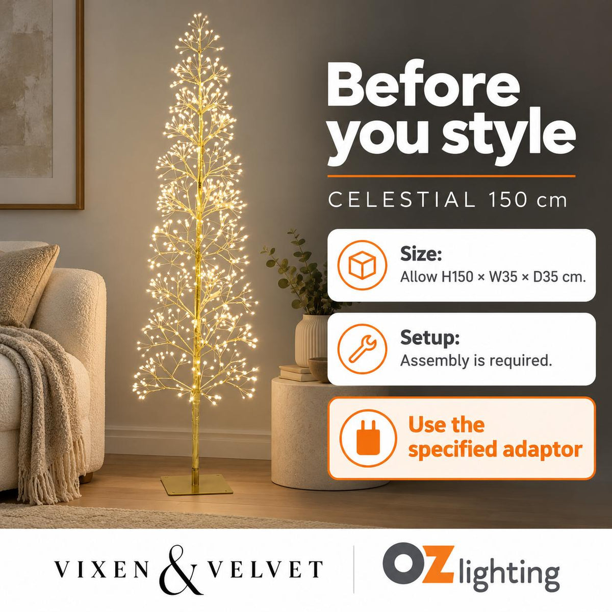 Vixen & Velvet CELESTIAL Twinkling LED Tree - 150cm, 708 LEDs-VIXEN & VELVET-Ozlighting.com.au