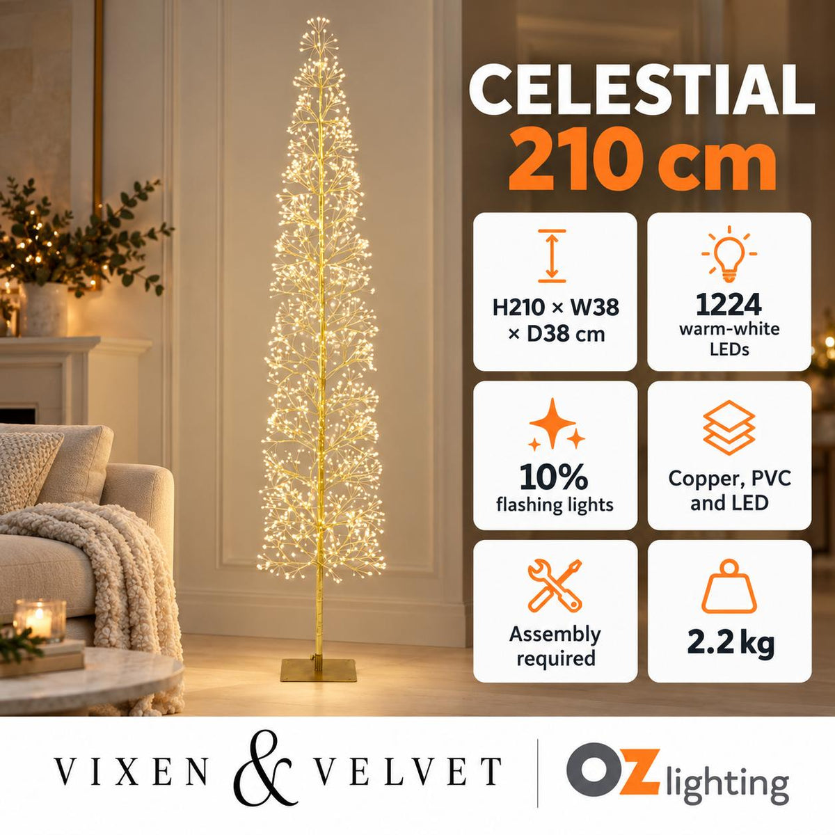 Vixen & Velvet CELESTIAL Twinkling LED Tree - 210cm, 1224 LEDs-VIXEN & VELVET-Ozlighting.com.au