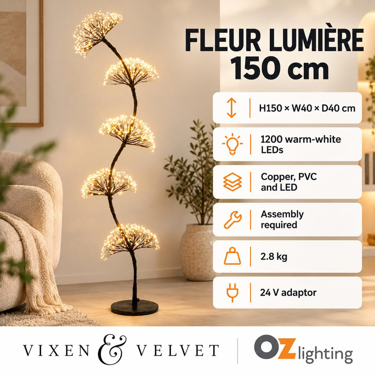 Vixen & Velvet FLEUR LUMIÈRE Multi Dandelion Light - Warm White, 150cm-VIXEN & VELVET-Ozlighting.com.au