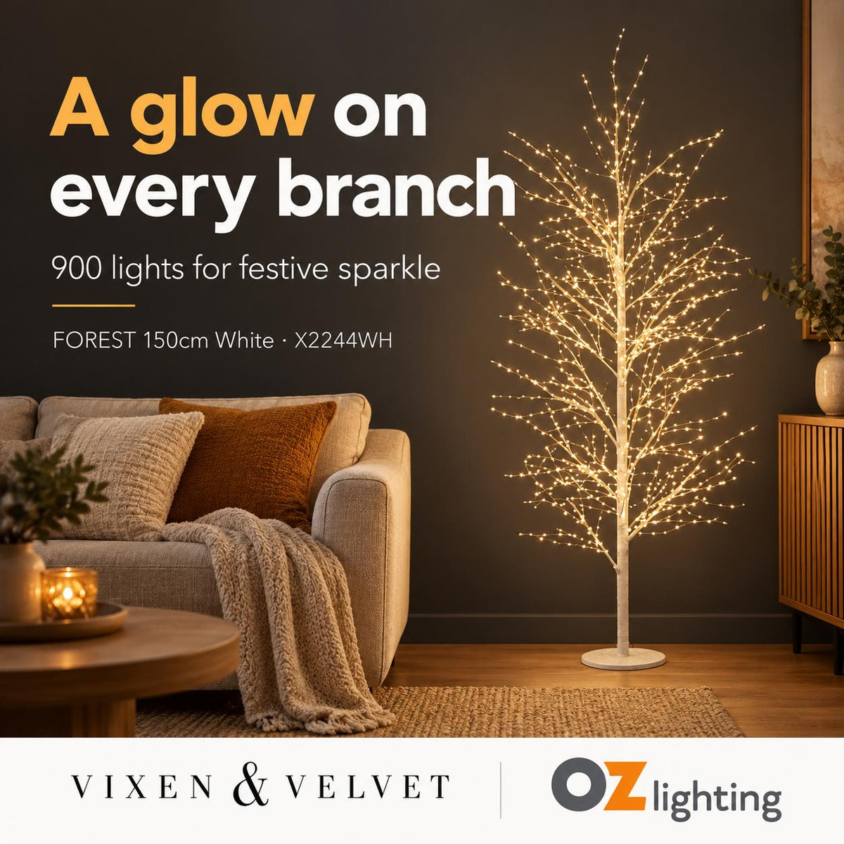 Vixen & Velvet FOREST Light-Up Tree - 150cm, White, 900 Lights-VIXEN & VELVET-Ozlighting.com.au