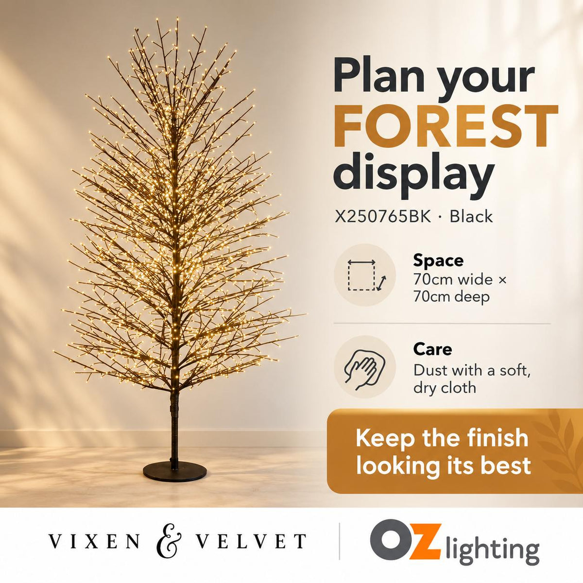 Vixen & Velvet FOREST Light-Up Tree - 180cm, Black, 2000 LEDs-VIXEN & VELVET-Ozlighting.com.au