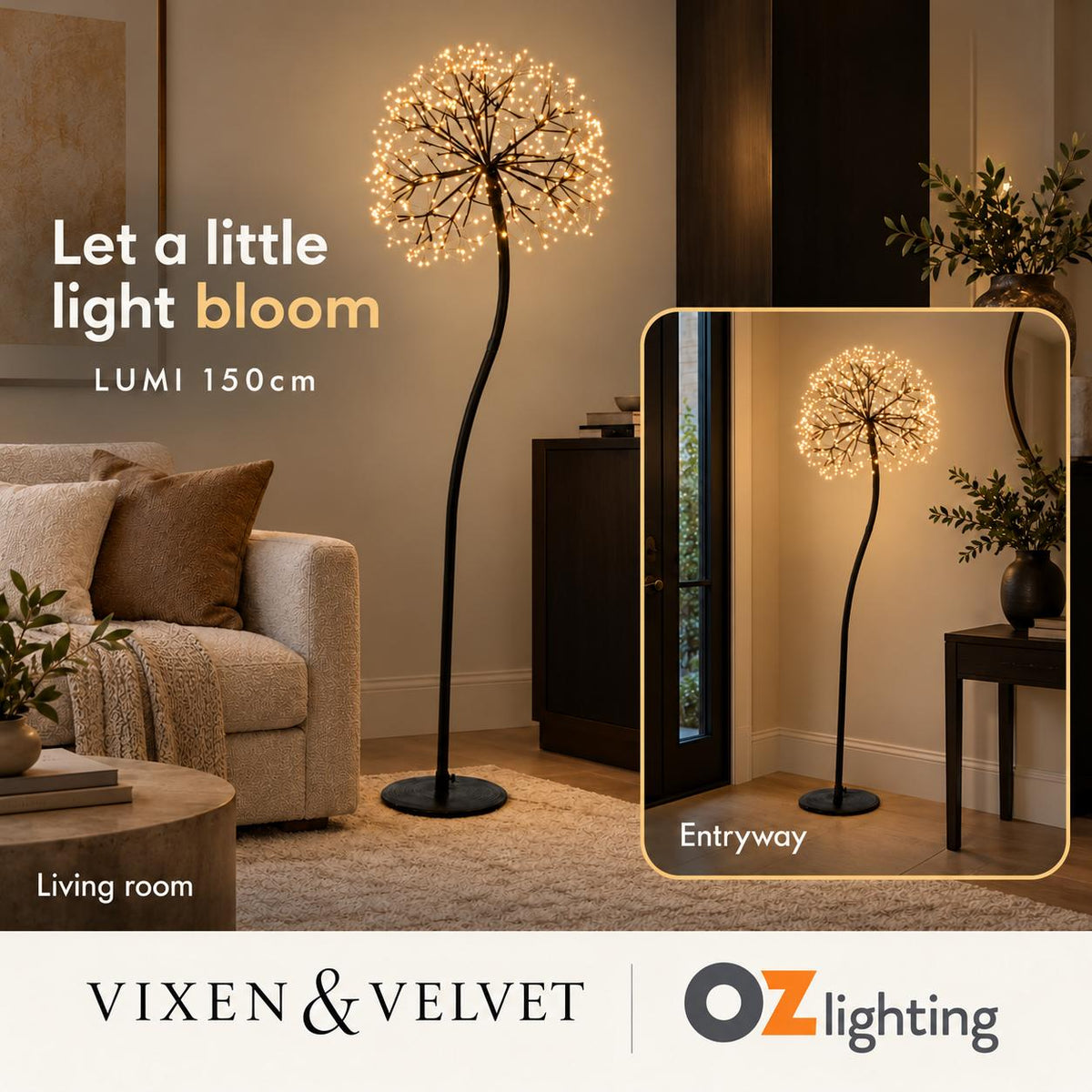 Vixen & Velvet LUMI Light-Up Dandelion - 150cm, 576 LEDs, Warm White-VIXEN & VELVET-Ozlighting.com.au