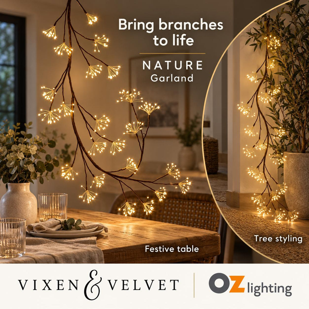 Vixen & Velvet NATURE Garland - Brown, 480 LEDs-VIXEN & VELVET-Ozlighting.com.au