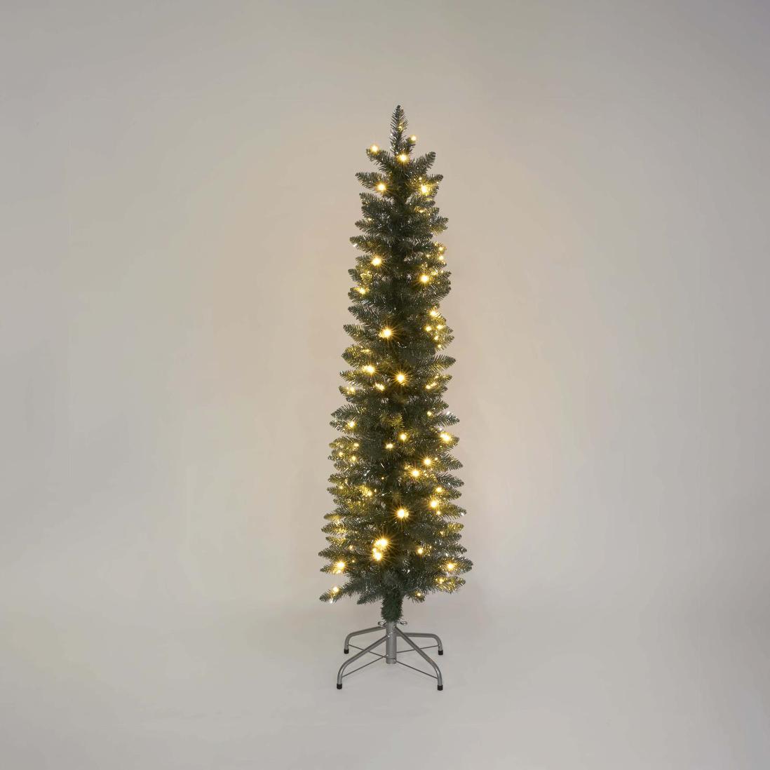 Vixen & Velvet Slim Pencil Light-Up Tree 150cm - Silver Green, 100 LEDs-VIXEN & VELVET-Ozlighting.com.au