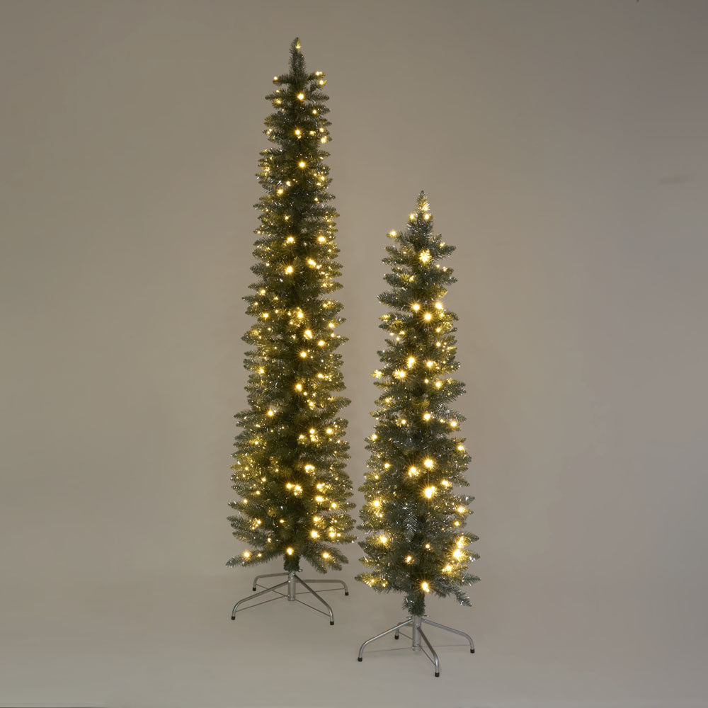 Vixen & Velvet Slim Pencil Light-Up Tree 210cm - Silver Green, 200 LEDs-VIXEN & VELVET-Ozlighting.com.au