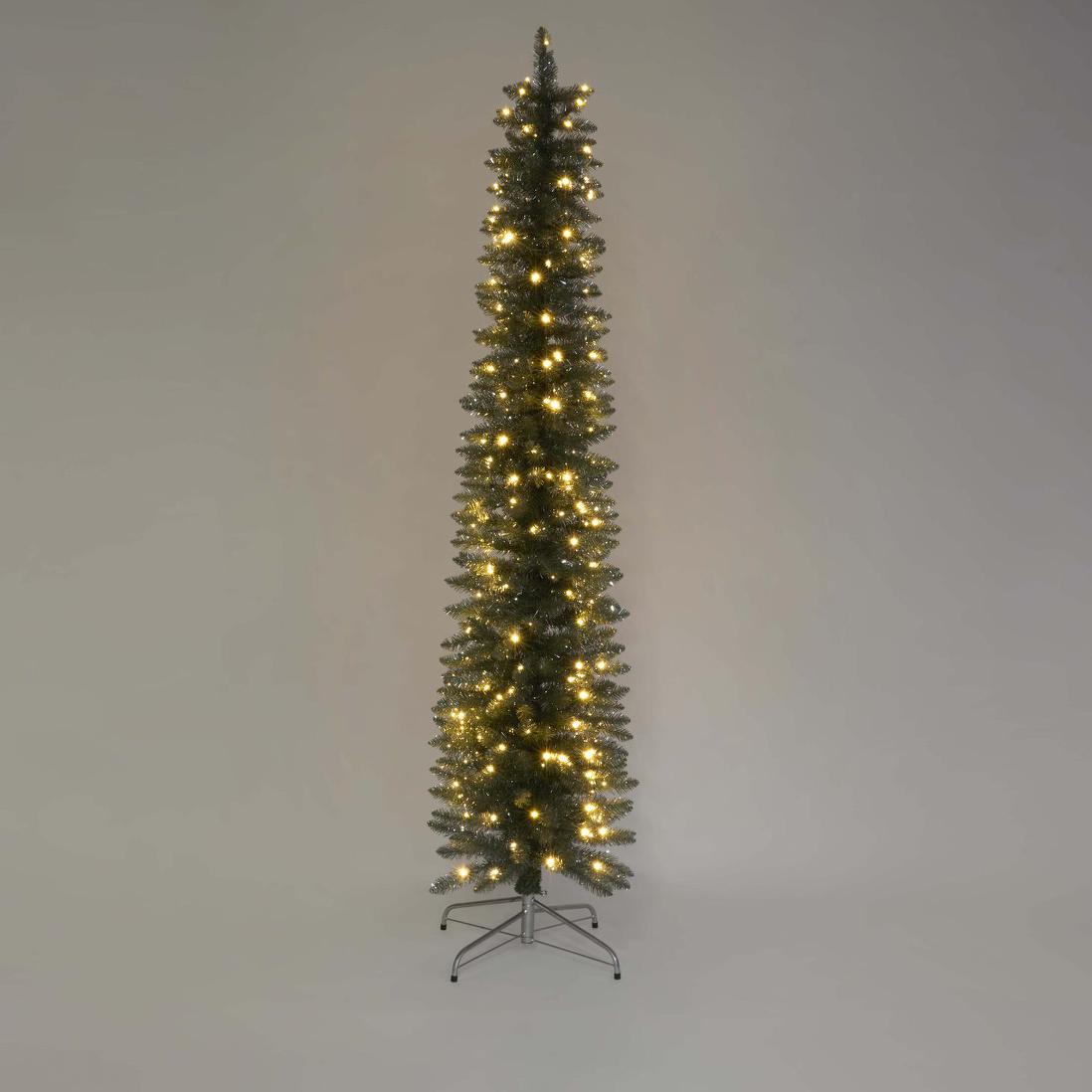 Vixen & Velvet Slim Pencil Light-Up Tree 210cm - Silver Green, 200 LEDs-VIXEN & VELVET-Ozlighting.com.au
