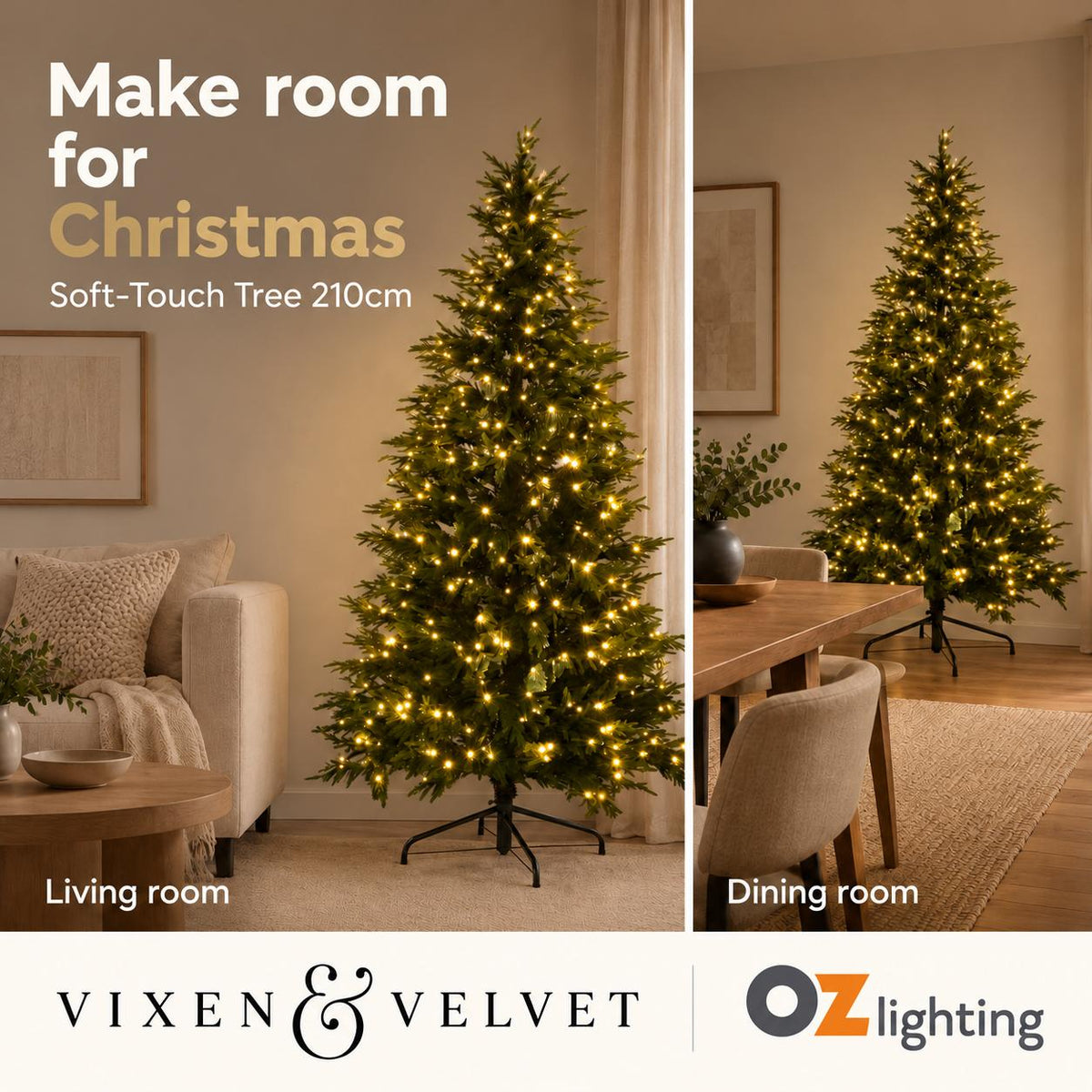 Vixen & Velvet Touch Light-Up Christmas Tree - Soft, 210cm, 450 LEDs-VIXEN & VELVET-Ozlighting.com.au