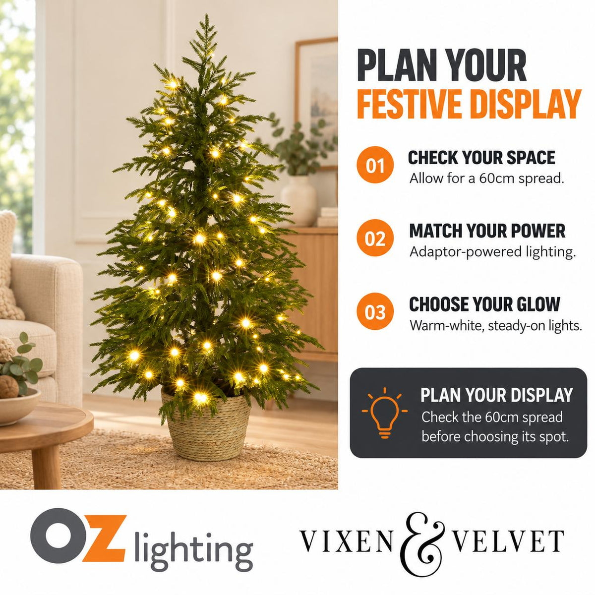 Vixen & Velvet Touch Light-Up Tree - Soft- Potted, with Basket 120cm-VIXEN & VELVET-Ozlighting.com.au