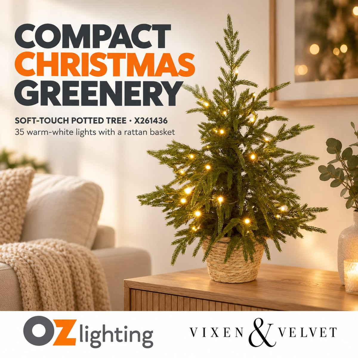 Vixen & Velvet Touch Light-Up Tree - Soft- Potted, with Basket 60cm-VIXEN & VELVET-Ozlighting.com.au