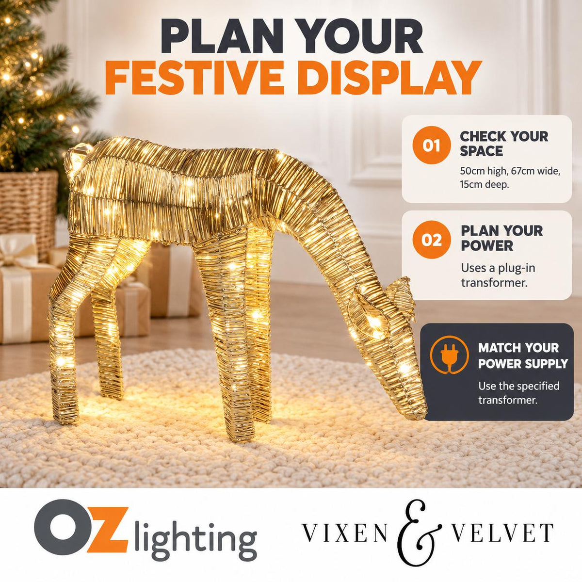 Vixen & Velvet WRAPT Light-Up Fawn - Gold-VIXEN & VELVET-Ozlighting.com.au