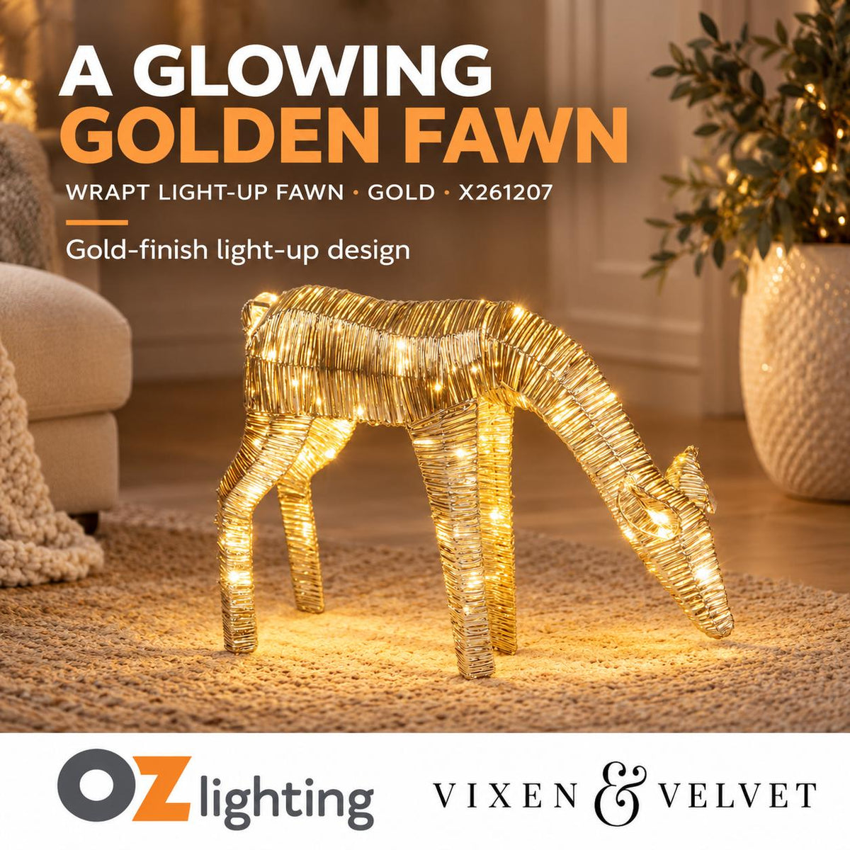 Vixen & Velvet WRAPT Light-Up Fawn - Gold-VIXEN & VELVET-Ozlighting.com.au