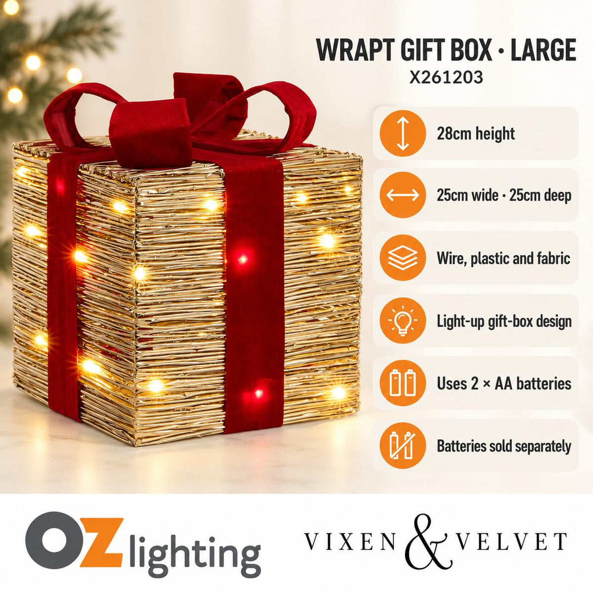Vixen & Velvet WRAPT Light-Up Gift Box - Large-VIXEN & VELVET-Ozlighting.com.au