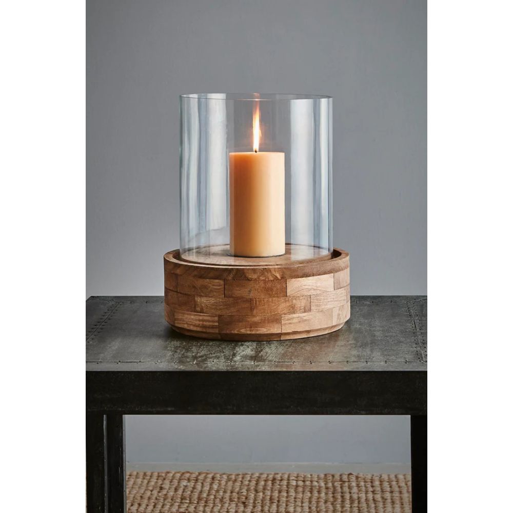 Zaffero AMALFI - Hand-Blown Glass & Mango Wood Hurricane Desk Lamp-Zaffero-Ozlighting.com.au