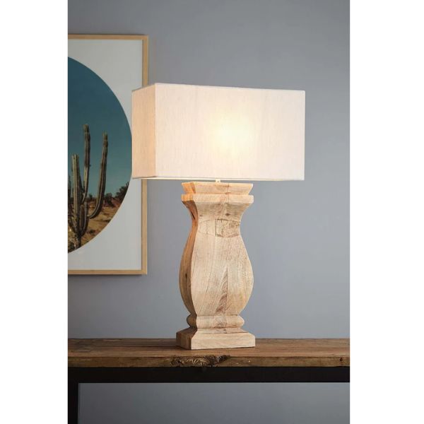 Zaffero GEORGE - Rectangular Mango Wood Baluster Table Lamp-Zaffero-Ozlighting.com.au