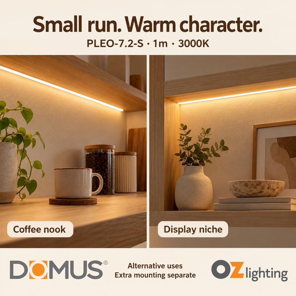 Domus PLEO-7.2-S 1m 3000K LED strip and driver bundle — marketing