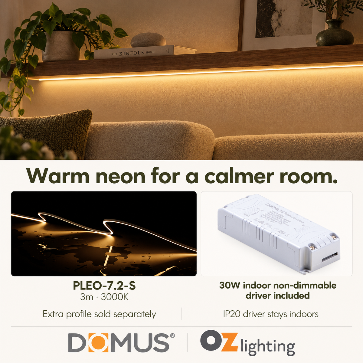 Domus PLEO-7.2-S 3m 3000K LED strip and driver bundle — hero