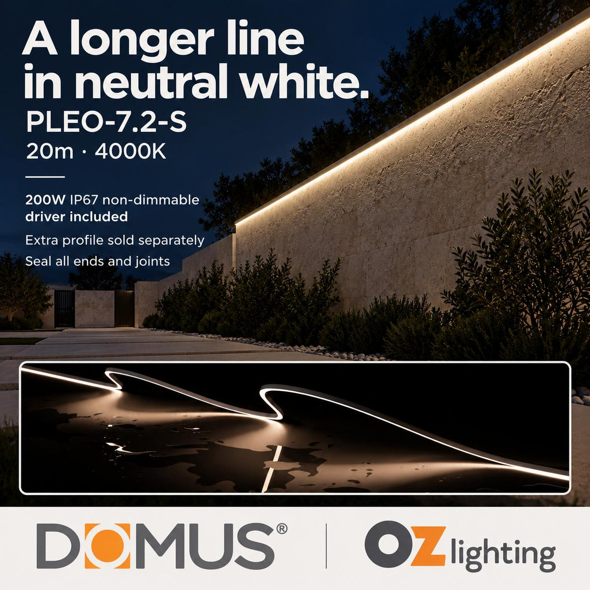 Domus PLEO-7.2-S 20m 4000K LED strip and driver bundle — hero