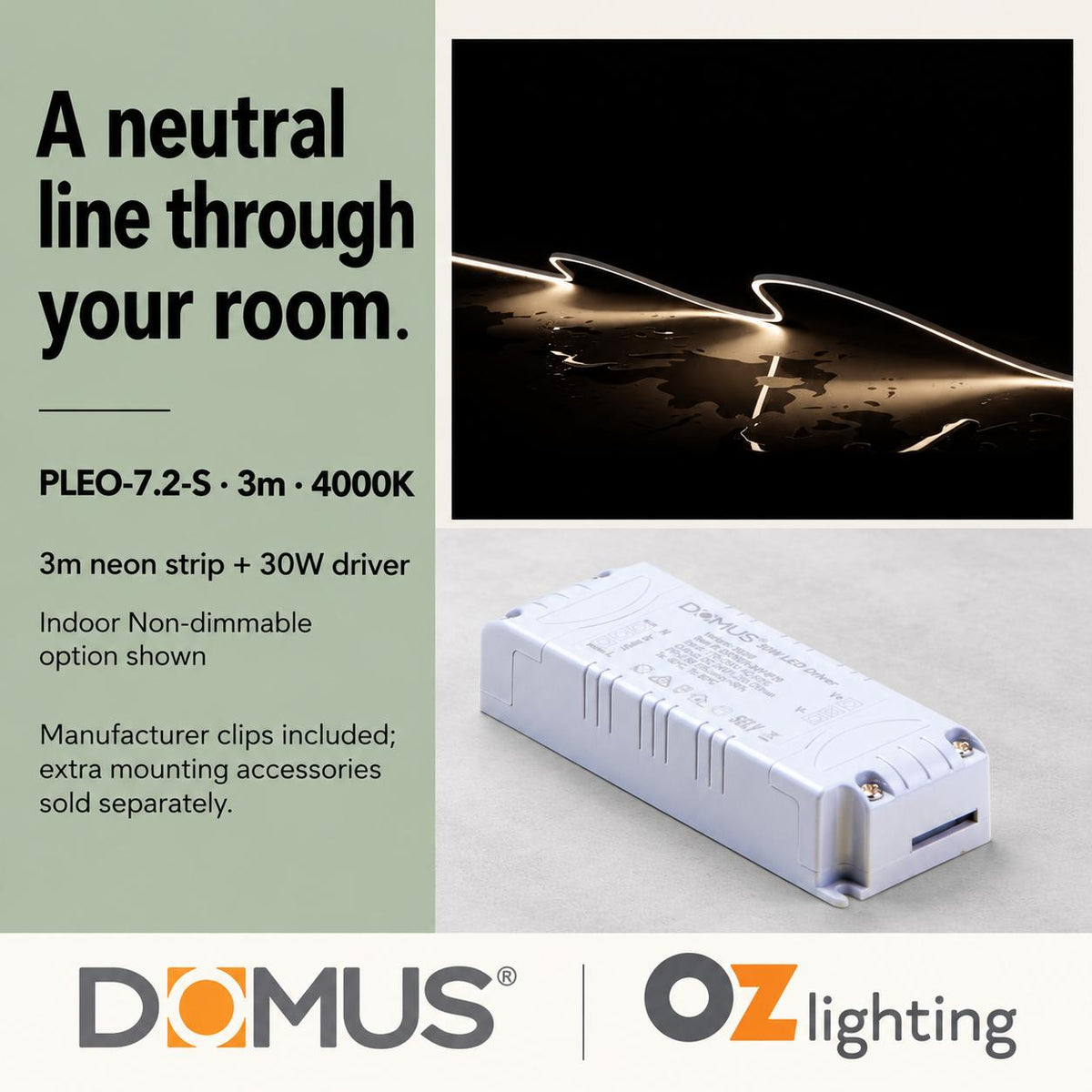 Domus PLEO-7.2-S 3m 4000K LED strip and driver bundle — hero
