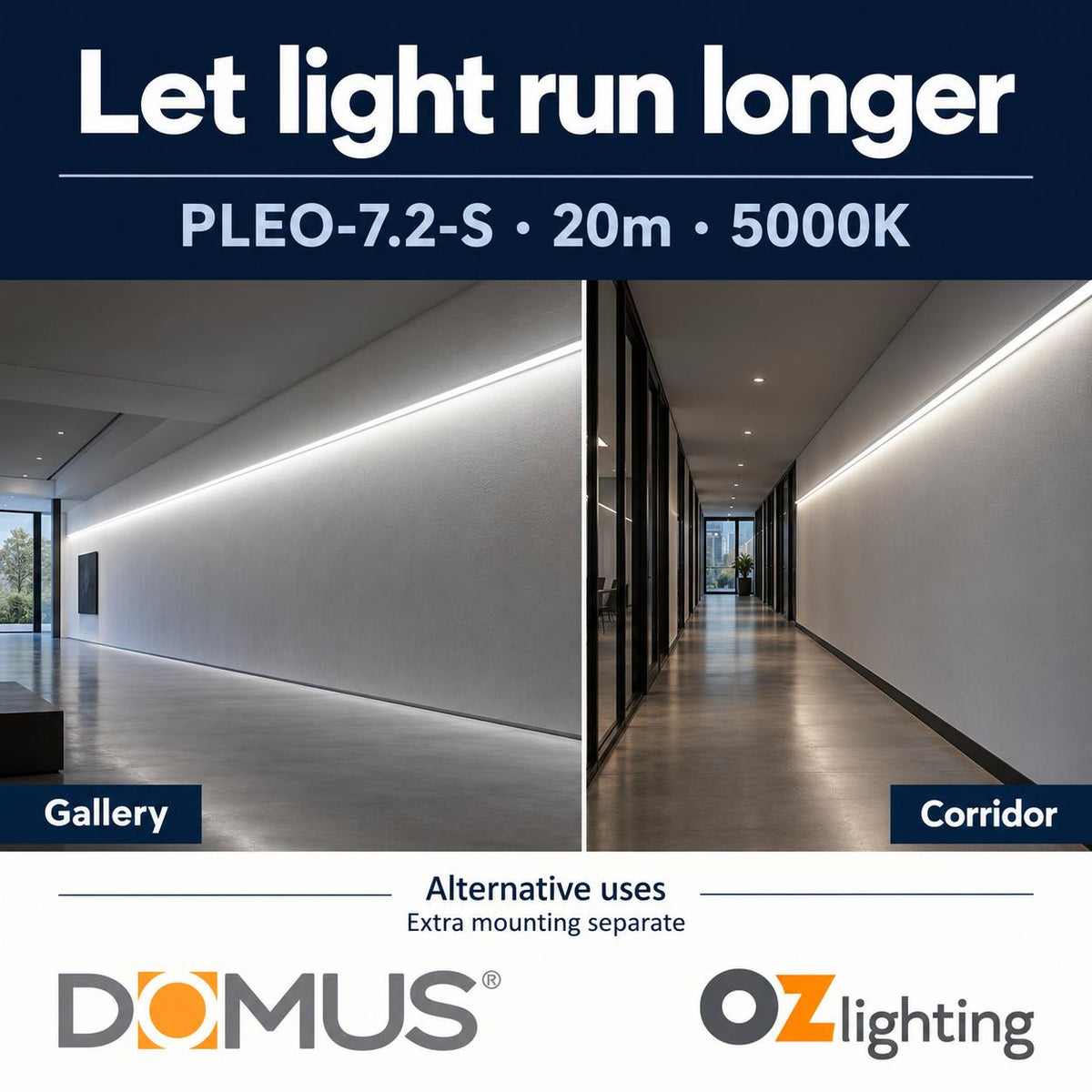 Domus PLEO-7.2-S 20m 5000K LED strip and driver bundle — marketing