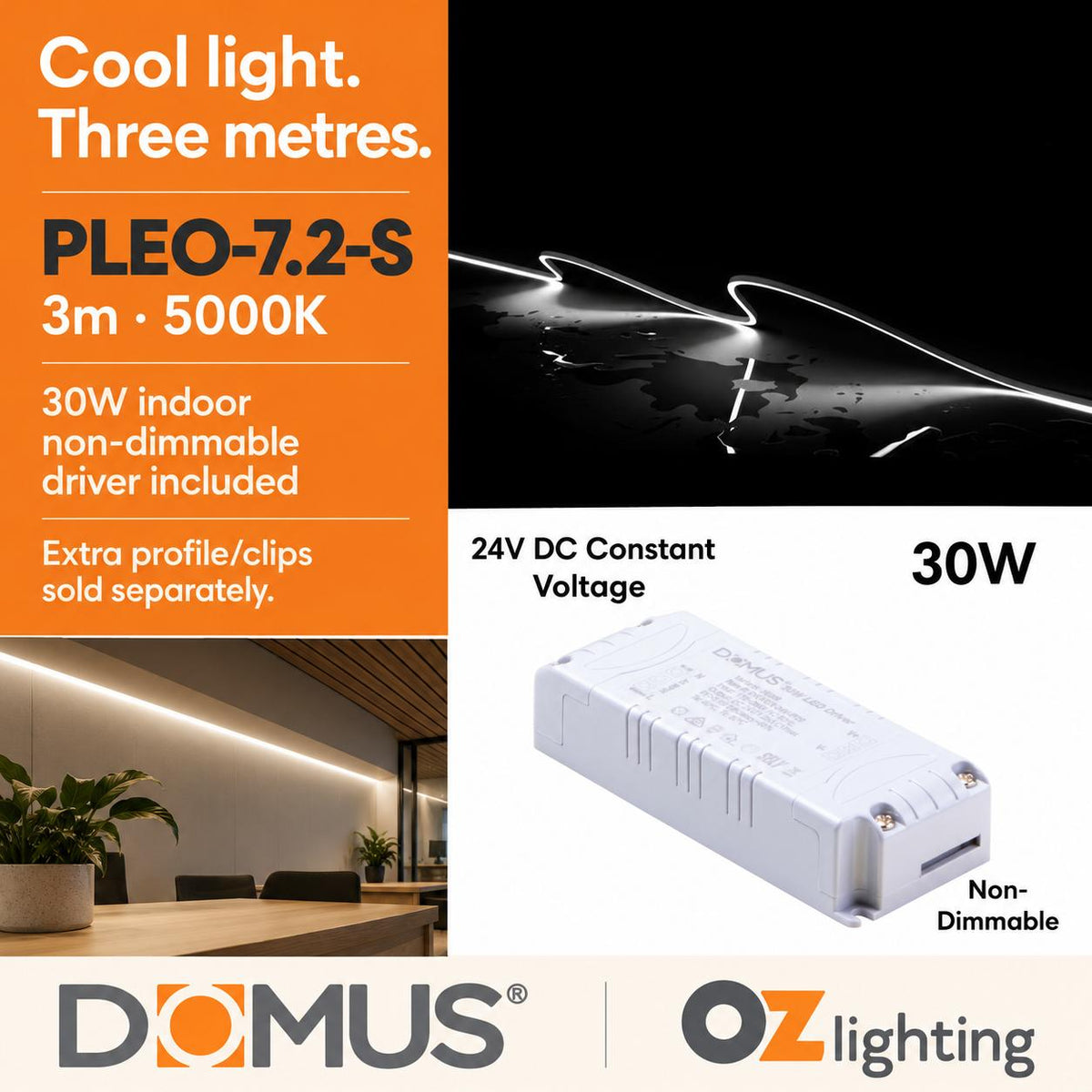 Domus PLEO-7.2-S 3m 5000K LED strip and driver bundle — hero