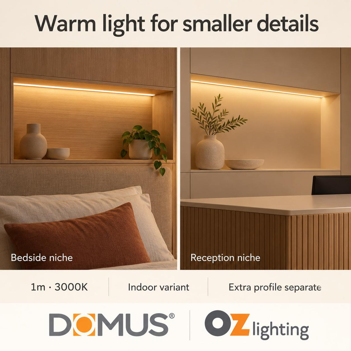Domus PLEO-9.6-M-S 1m 3000K LED strip and driver bundle — marketing