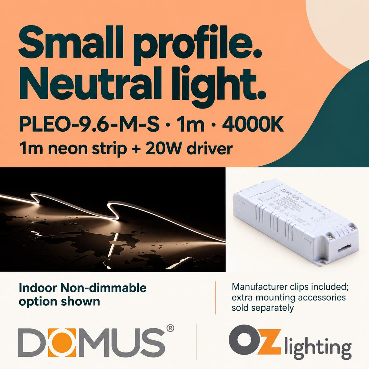 Domus PLEO-9.6-M-S 1m 4000K LED strip and driver bundle — hero