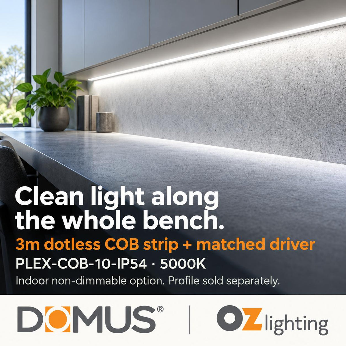 Domus PLEX-COB-10-IP54 3m 5000K LED strip and driver bundle — product benefit