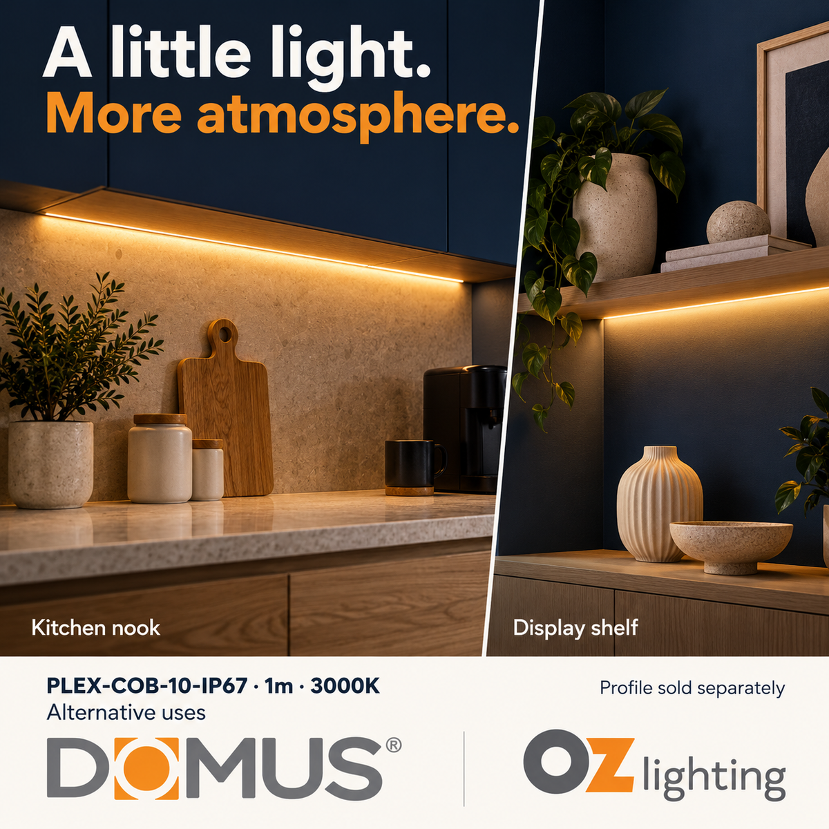 Domus PLEX-COB-10-IP67 1m 3000K LED strip and driver bundle — marketing