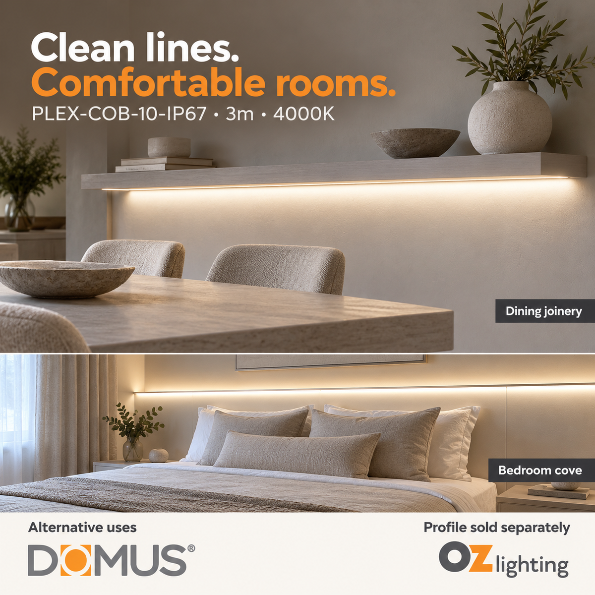 Domus PLEX-COB-10-IP67 3m 4000K LED strip and driver bundle — marketing