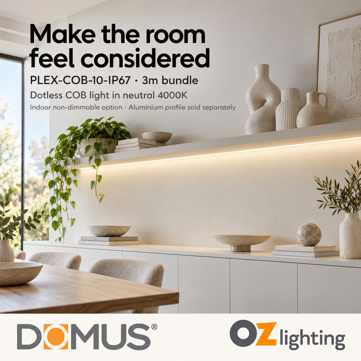 Domus PLEX-COB-10-IP67 3m 4000K LED strip and driver bundle — product benefit