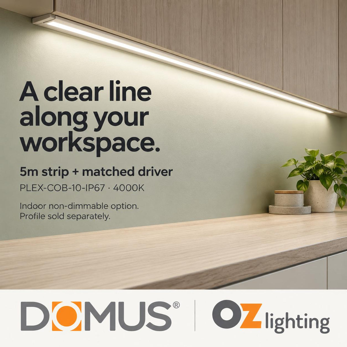 Domus PLEX-COB-10-IP67 5m 4000K LED strip and driver bundle — product benefit